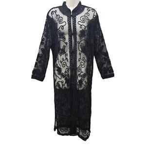 VTG Champaign Nightgown Robe Womens XL Black Asian Oriental Mesh Whimsigoth